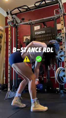 B-Stance RDL Tips: Supporting foot (behind) should be positioned slightly behind the working leg (front leg) Supporting foot should lightly touch the ground to help maintain balance only Keep the working leg's shin vertical to the floor Focus on controlled movements throughout the exercise, avoiding any jerking or sudden motions #gluteworkout #gymtips #gymrat #gymgirl #rdl #fyp #legday #hamstrings #gymmotivation 