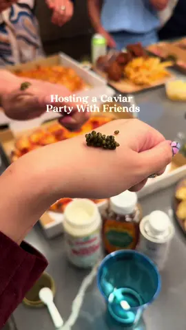 Come host a caviar party with me! I got this idea after I saw a reel from @laurent.dagenais and was inspired to purchase as many foods as I could to see what was the winning caviar combo. A friend of mine sold me caviar from @imperiacaviar wholesale and I coordinated with @humanrouter to split the cost of food with 17. We catered @chefteddysimon and had sushi delivered. The wagyu roll he makes is one of my favorites. I purchased condiments from @daviddoughies including honey butter, cream cheeses, pastrami and smoked salmon. We also brought mini bagels. I brought 2 pizzas from @pedrosospizza and asked them to cut it party style! My friend @6bigtex8 purchased @gusfriedchicken. Lastly I purchased cold condiment stations from Amazon and went to @central_market to buy the rest of the produce and toppings. I also purchase 4 different types of potato chips. I spent 2 hours making Blini from scratch. Thanh’s friend gave us Russian bread and I purchased @tillamook for dessert. The winning combos? Blini with egg, chive, creme fraiche, and caviar Tillamook icecream with caviar Russian bread with cream fresh, cucumber and caviar  Wagyu roll topped with caviar My next project is a pizza omakase! #atx #austinfoodadventures #caviarparty #caviar #atxfoodtime 