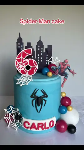 Spider-Man chocolate cake with vanilla and chocolate ganache filling. I used fondant icing and chocolate candy melts to decorate the cake and royal icing to pipe the web.  #spidermancake #chocolatecake #caketopper #6thbirthday #birthdaycake #birthdaycakeideas 