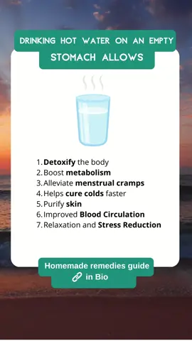 Benefits of drinking hot water on an empty stomach #healthtips #health #healthy #homemade #naturalremedies #wellness 