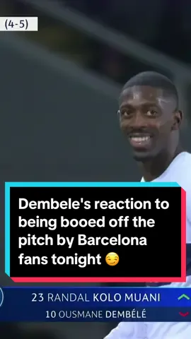 Dembele's reaction to being booed off the pitch by Barcelona fans tonight 😏 #psg #barcelona #championsleague #ucl #dembele 