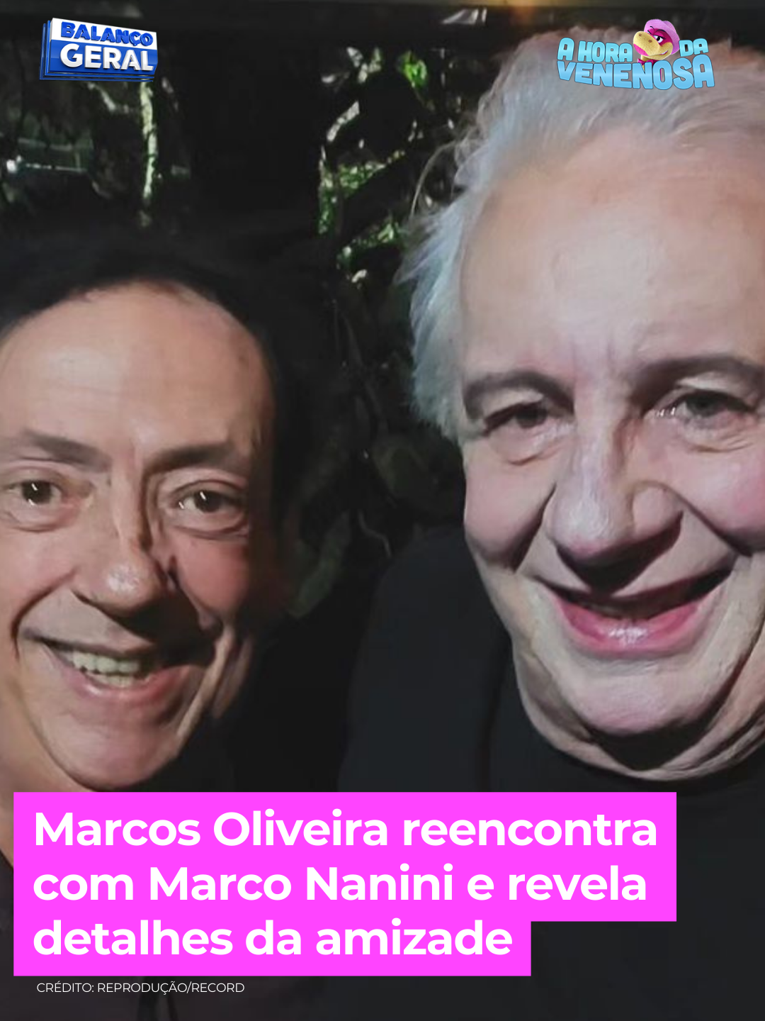 Marco Nanini e Marcos Oliveira, conhecidos pelos personagens Lineu e Beiçola, se reencontram depois de anos. A amizade dos dois tem mais de 30 anos. Marcos Oliveira contou que, quando estava na faculdade de Letras, fez uma peça com o Nanini. Ele também foi inquilino do ator, em um apartamento no Centro de São Paulo. Nanini ainda conseguiu um restaurante para Marcos fazer as refeições antes de ir para a faculdade. Olha só! #AHoraDaVenenosa #BalançoGeral #marconanini #marcosoliveira #lineu #beiçola #reencontro #amizade