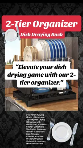 2-tier #Dish #drying #Rack, 1 Piece Large Capacity Dish Drying #Organiser with #Drainboard, #Modern #Trendy Detachable Dish Drainer Organizer, Foldable Tableware Drain Storage Shelves, Kitchen Cutlery Organizer,  #Kitchen Accessories, #Home Accessories