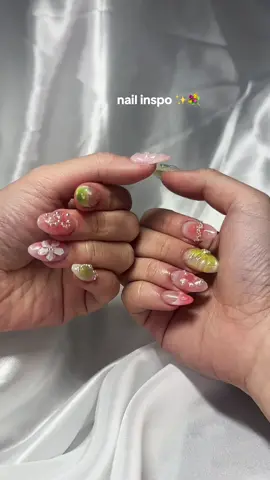 obsessed w the coral / green color combo  -  #nailsinspo #nails #nailsoftiktok #BeautyTok #aestheticnails #gelxnails #gelxinspo #fyp 