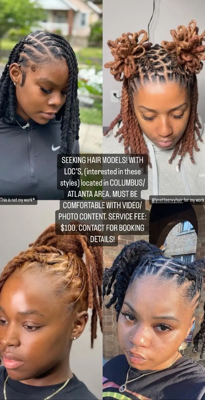 DM me on here or IG if your interested. Wash and Condition comes with this service! If you have a unique hairstyle that you would like to try definitely send me a picture and I can make it happen 🫶🏽 Location: Columbus GA and Atlanta GA 📍 #womenwithlocs #atlhairstylist #locs #dayinmylife #hairmodels #locmodel #hairinfluencer #loclivin #loctician #columbusga #atlanta #columbusgahairstylist #atlloctician #serviceforservice #menwithlocs #locs_18 #loccummunity #lochairstyles 