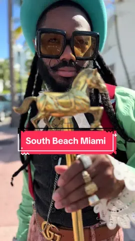 Black Willy Wonka, a.k.a. Grissinbon hit the streets of South Beach Miami with the white Gucci top hat, and bowtie. The horse cane suspenders, Gucci, Gucci belt, and two different shoes.  #willywonka #grissinbon #fyp #foryou #miamibeach 