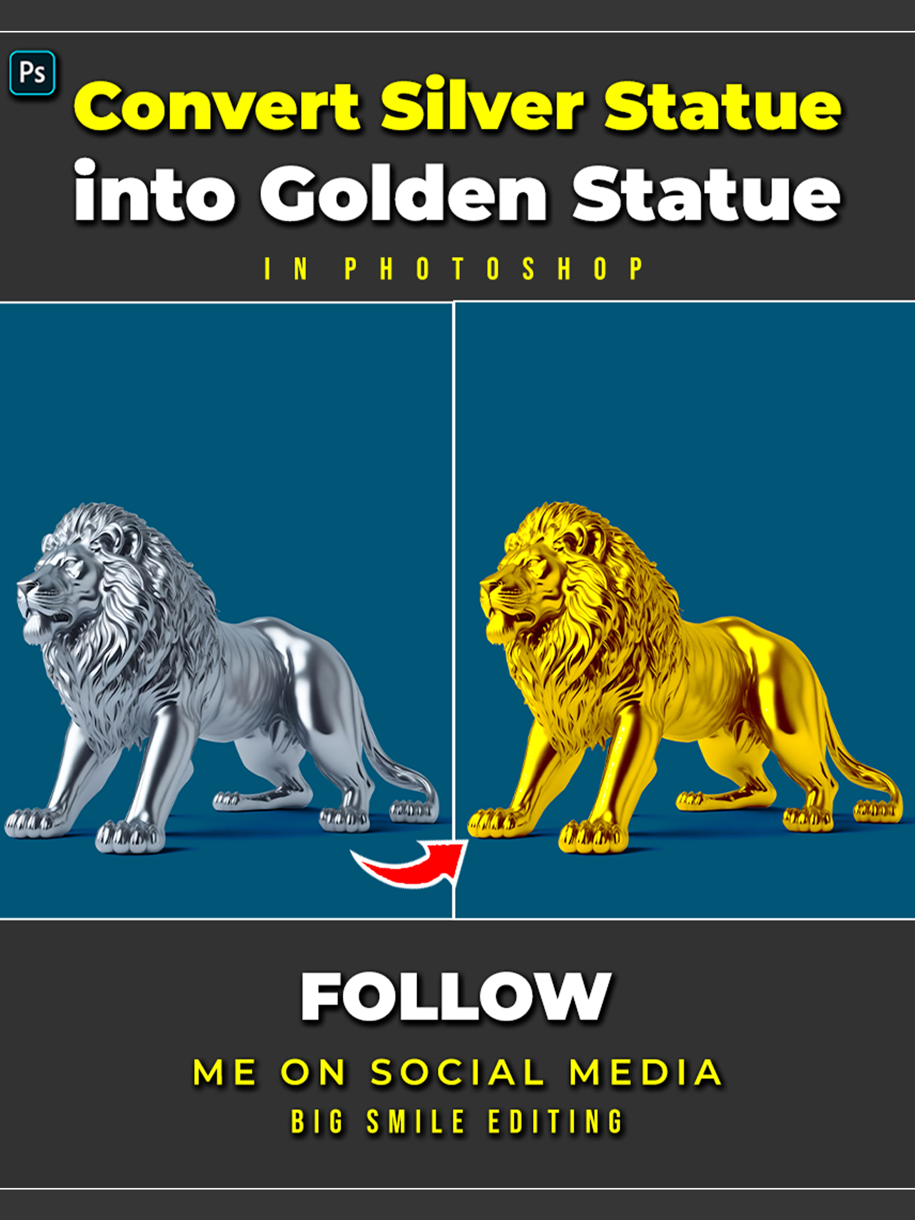 How to Convert Silver Statue into Golden Statue Easily in Realistic Way - Photoshop Tutorial #fyp#fypシ#foryou#photomagic#LearnOnTikTok#edits#photo#photography#photoediting#photoedit#photoshop#photoshoptutorial#bigsmileediting