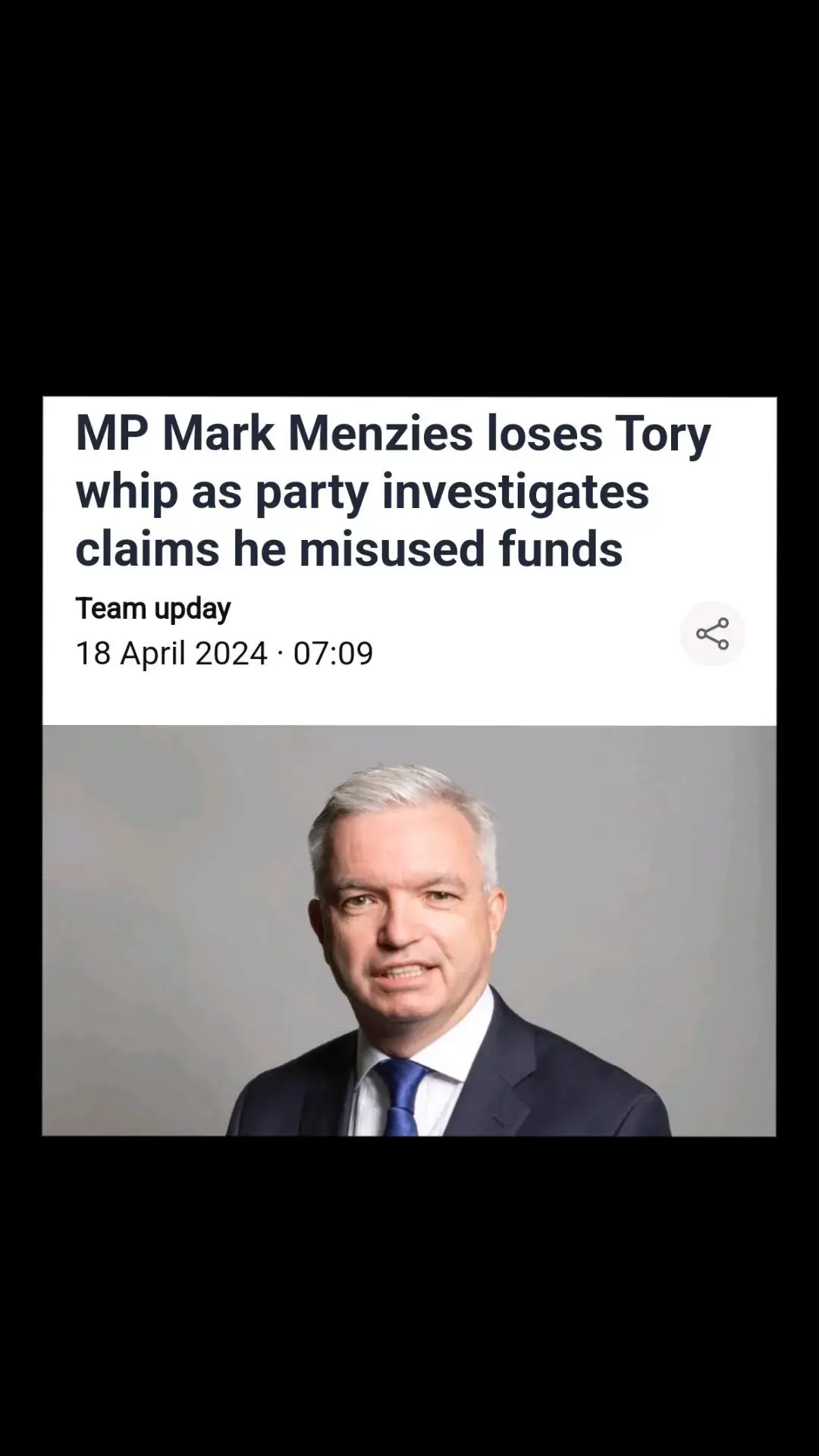 An MP has lost the Conservative whip while the party investigates claims he misused campaign funds. Mark Menzies is alleged to have used thousands of pounds given by donors to fund medical expenses and to have made a late-night call to a 78-year-old aide asking for help because he had been locked up by 