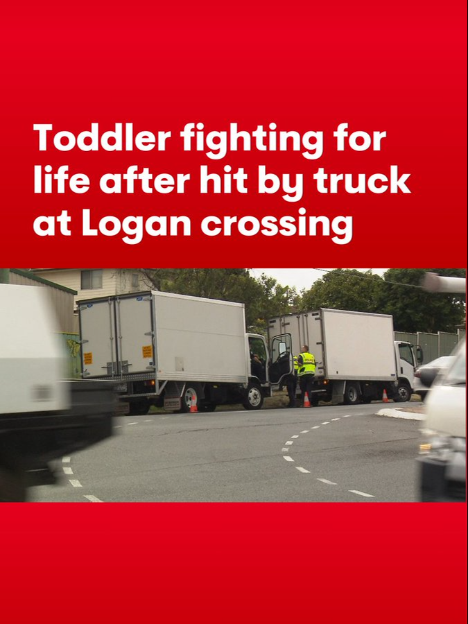 A toddler is fighting for life after a horrific crash at Browns Plains. The 3-year-old was being pushed in a stroller by her mum when her stroller was hit by a truck. #7NEWS