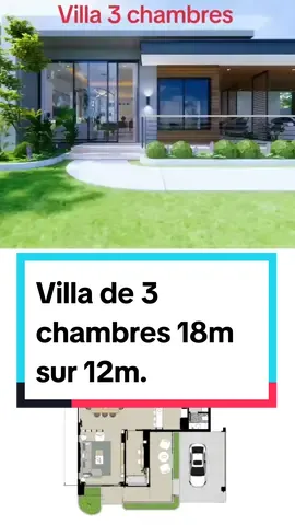 Plan de villa 3 chambres 18m sur 12m. #architecture #habitat #construction #housedesign #guineenne224🇬🇳 