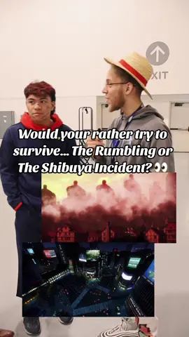 Would you rather try to survive… The Rumbling or The Shibuya Incident? 👀 @parker™️ #jiggyboog #ohyeahitsjiggy #anime #jujutsukaisen #AttackOnTitan #aot #jjk #rumbling #shibuyaincident #animeboog 