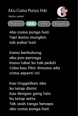 Aku Cuma Punya Hati | Mytha Lestari  #musik #trending #fypシ #fyp #liriklagu #lyrics #viral #trendingtiktok #trendingvideo #viralvideo 
