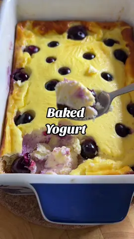 Easy, protein baked yogurt.  The perfect easy breakfast!  1 cup greek yogurt 3 eggs 2 Tbsp cornstarch  1 Tbsp sweetener  Fresh berries Bake at 350°f/175°c for 20-30 min  #bakedyogurt #breakfastideas #protein #proteinbreakfast #yogurt #EasyRecipe #easybreakfast 