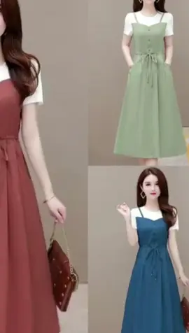 Casual Women's Retro, Korean Fashion Stitching Round Neck A-line,Mid -Length Wear Wear and Trend Decreasing Age #Koreanstyledress #Stitchingroundneck 