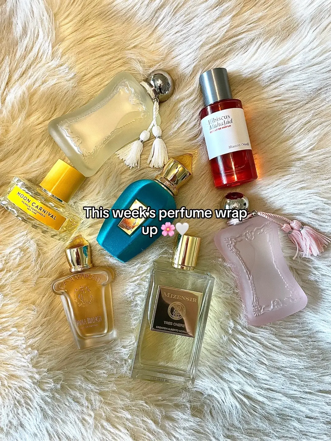 A little mix of spring and summer perfumes ✨🌸🌊🧚 what did you wear this week? ☺️ #perfumetiktok #perfumetok #weeklyperfumerotation#weeklyperfumerotation #springperfumes #damabianca #xerjofferbapura #xerjoffperfumes #parfumsdemarly #mizensirfragrances #mizensirtreschere 