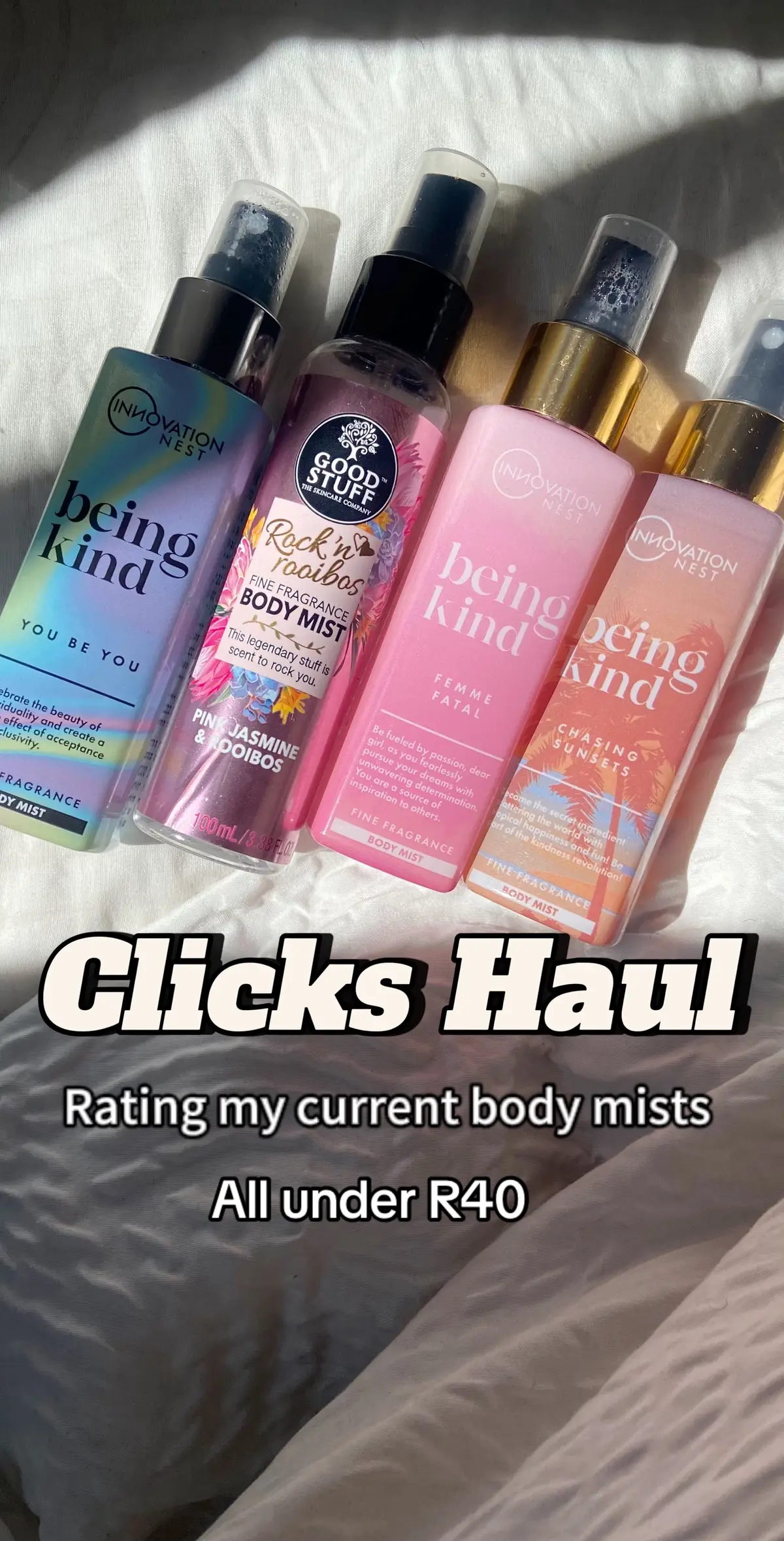 These Being Kind body mists had me shook! They are long lasting and smell so great 😍 I’m such a floral and fruity girly and they are perfect for scent layering making you smell sweet and delicious all day long! Highly recommend 🤌🏽  #Clickshaul #fypシ  #Dischemhaul #tiktoksouthafrica  #Bodymists #Scentlayering  #Hygiene #Fragrancereview #Scents 