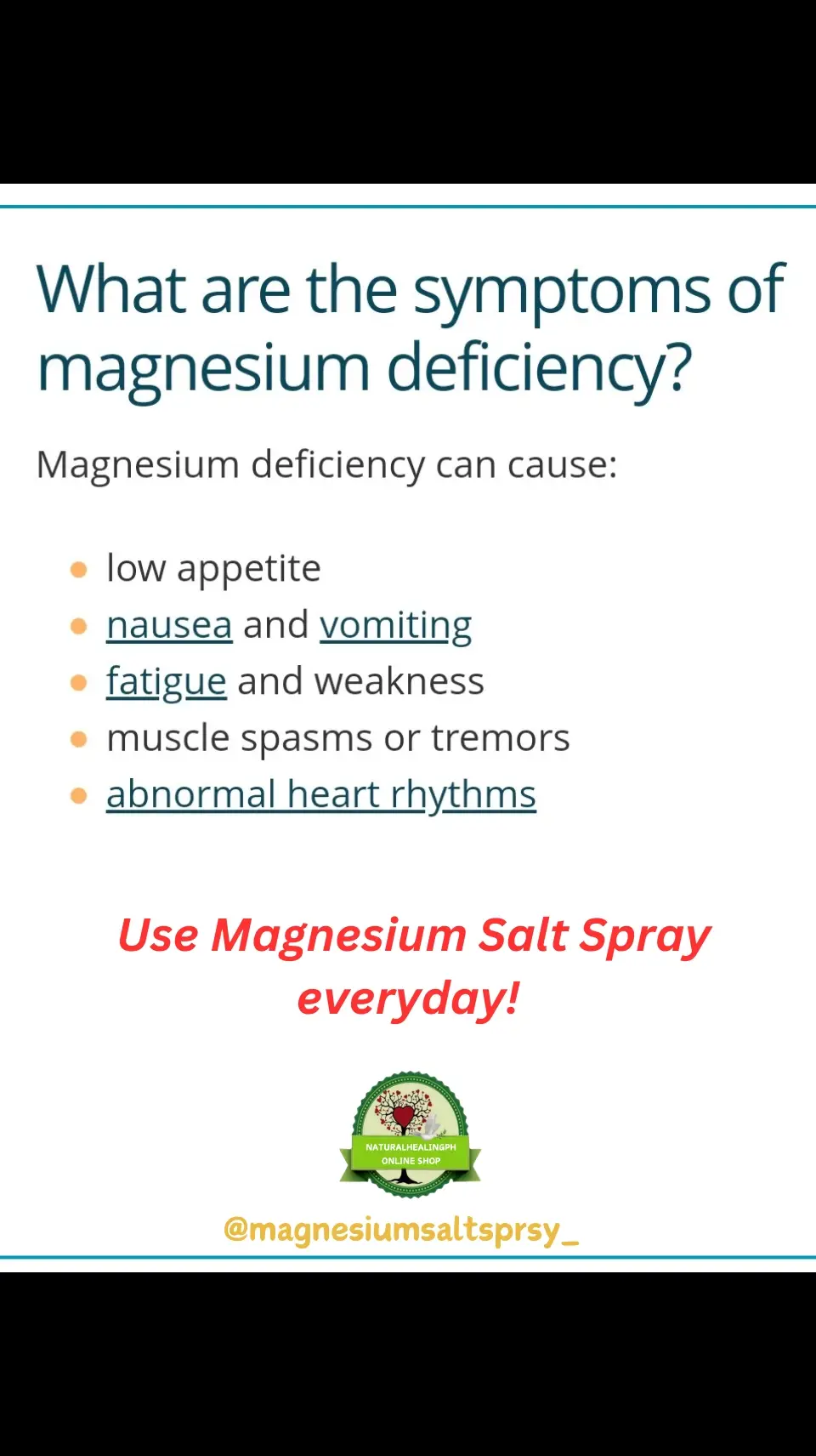 Ano nga ba ang MSS o MAGNESIUM SALT SPRAY? Ito ay pinagsama-samang nga MINERALS,pangunahin ang MAGNESIUM, na inilagay sa isang bote at ipinapahid lang sa BALAT o sa apektadong bahagi,NAPAKALAKI ng kinalaman ng pagkakaroon ng ibat-ibang karamdaman kapag NAWAWALAN ng SAPAT na MINERALS o kaya hindi ito balanse, kaya kapag nabigyan mo ng sapat na minerals ang katawan mo kusang magsisiwalaan ang mga nararamdaman dahil naa-ACTIVATE nito ang NATURAL HEALING MECHANISM,lalo Kong masasabayan ng iba pang mga bitamina lalo ng mayaman sa Bvitamins o Bcomplex,at SAPAT na inom ng tubig,tulog at ehersisyo at makapag paaraw, alisin ang galit sa puso, piliin laging sumaya. Ang kahit anong karamdaman ay maaring GUMALING kapag naibigay mo ang kakailanganin ng iyong katawan. #MSS  #allinone #miraclespray #NATURALnaPANLUNAS #MAGNESIUMsaltSPRAY #naturalnapanlunasadvocate #pisikpisiktanggalangmgasakit #TRANSDERMALmineralSUPPLEMENT #foryou#health#magandangprodukto#keepsafe