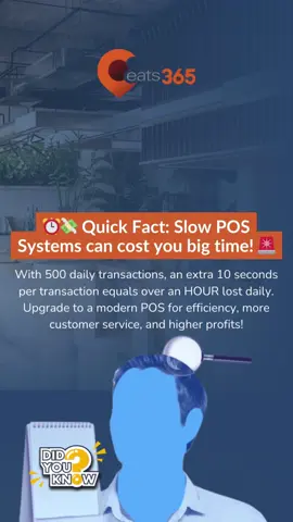 Did you know you could be losing valuable time and resources due to a slow POS system? ⏳ The constant back and forth of taking orders and punching them into the POS, not to mention the manual passing of orders to the kitchen, can add up to significant inefficiencies and missed opportunities. 🍽️ Don't let outdated technology hold you back! Tune into the first episode of our series where we share expert tips on how to avoid these common pitfalls and streamline your restaurant operations. 🎥 #eats365POSMY #eats365 #eats365EcoSystem #BusinessLokal #KitaJagaKita #makanmakan #CafeMalaysia #BusinessTips #BusinessMalaysia #fnb #foodiesmalaysia #foodporn #trending #fyp #fypシ゚viral #foryoupage