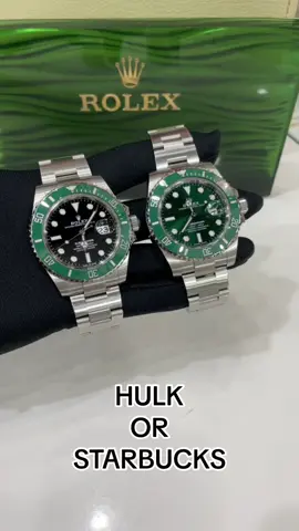 Which Green Submariner do you prefer? HULK or STARBUCKS? 💚#hulk #starbucks #submariner #sportswatch #sportsmodel #fyp #viral #watches #watchexchange 