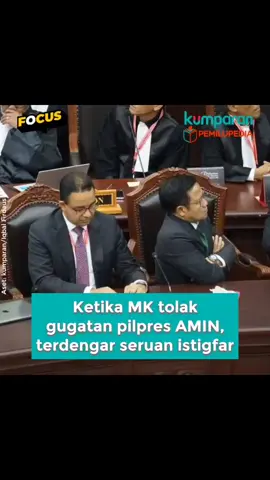 Mahkamah Konstitusi menolak gugatan Pilpres 2024 yang dilayangkan Anies-Muhaimin. Gugatan itu ditolak dalam sidang pembacaan putusan di Gedung MK, Jakarta, Senin (22/4). Tidak lama setelah Suhartoyo membacakan putusan gugatan ini, terdengar ada suara 'Astagfirullah' di dalam ruang sidang. Tidak jelas siapa yang mengucapkannya. Namun, sumber suara berasal dari kubu Anies-Muhaimin. Sementara ekspresi Anies-Muhaimin ketika gugatan mereka ditolak MK, hanya duduk diam. Sedangkan kuasa hukum mereka, Bambang Widjojanto terlihat sempat sibuk mengetik dan Refly Harun memegang dahinya menggunakan tangannya. 📸: Dok. kumparan/Iqbal Firdaus, Hedi. #pemilupedia #focus #hasilmk #news #vidol #aniesbaswedan #cakimin #mahkamahkonstitusi #sengketapilpres #pilpres2024 #kumparan