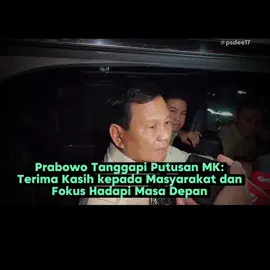 Prabowo Tanggapi Putusan MK:  Terima Kasih kepada Masyarakat dan Fokus Hadapi Masa Depan. Jakarta — Presiden terpilih periode 2024-2029, Prabowo Subianto menanggapi hasil persidangan gugatan sengketa pilpres di Mahkamah Konstitusi (MK) yang diumumkan pada Senin, (22/4). “Ya kita bersyukur proses di Mahkamah Konstitusi sudah selesai,” ujar Prabowo. #prabowo #respon #putusan #sidangmk  #indonesiamaju🇲🇨 