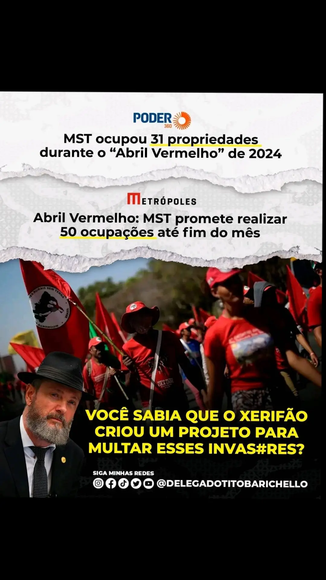 MULTA PARA INV#SORES! Como deputado estadual do Paraná apresentei um projeto de lei que dispõe sobre sanções administrativas e restrições aplicadas aos ocupantes Inv#sores de propriedades rurais e urbanas no Estado do Paraná. 
 Multa de 135 mil para inv#sores de terra. Deixe sua opinião! . . . #mst #lula #pt #rural #paraná