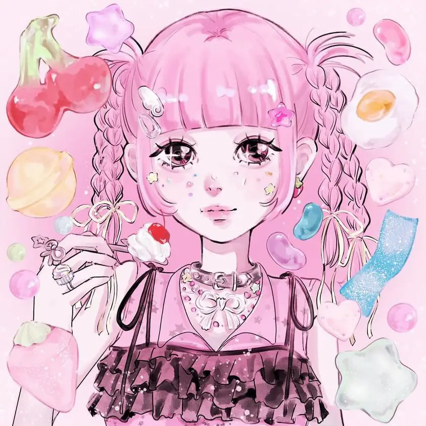 イラスト @PazzoDoll  ･.｡*･.｡*✧*｡･.｡*･.｡*✧*｡･.｡*･.｡* お菓子の世界観たっぷりで描いてもらました🥹🍭✨ 本当に可愛すぎて…🫶🏻 特に顔や身体にキラキラシュガーが散りばめられてる所がお気に入りポイントです･.｡*･.｡*服装もめちゃくちゃかわちくしていただき、2枚目に全身も描いていただいたの載せてるからみてね～(*´///`) とても素敵に描いて下さってありがとうございました✧*｡ 元々の自分のキャラクターは、 顔出ししてない3年ほど前くらいに“自分が好きなキャラクターのイメージ”で創作させていただいて…笑 顔出ししている今、本物のりちとのギャップがありすぎて違和感を感じていました笑(耳も生えてたしね🐺) なので新しく描いていただくことになり、 当分はこちらのイラストがアイコンになります⸝⸝> ̫ <⸝⸝ ︎✨ これからもりちをよろしくお願いします🍩