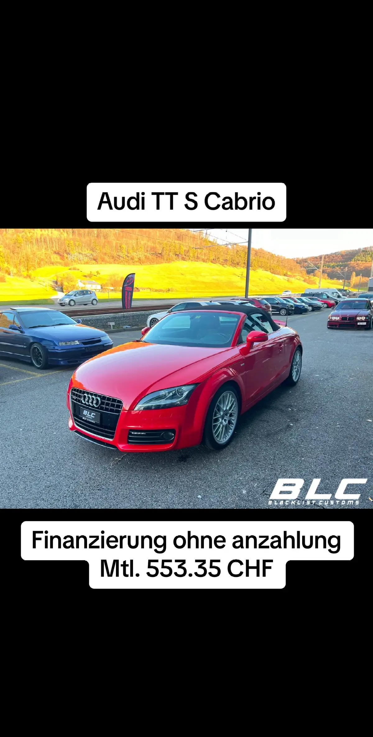 Herzlich Willkommen bei Blacklist Customs GmbH! Verkauft wird ein Audi TT S Cabrio •45'500 Km •Baujahr 2012 •Frisch Ab MFK & Service •Top Ausstattung •Sitzheizung vorne •Rot Foliert •Fahrzeugankauf: Abwicklung innerhalb 24h (Barzahlung & Abholung) •Leasing, Finanzierung zu günstigen Konditionen möglich •Schnelle Abwicklung •Eintausch möglich •Garantie Abschluss möglich Unser Finanzierungsangebot: - ohne Anzahlung / 60 Monate / mtl. nur 553.35 CHF Barkaufpreis: 25'900.00 CHF Gerne erstellen wir Ihnen eine passende Offerte! Besichtigungen und Probefahrten nur nach telefonischer Voranmeldung. Wir freuen uns auf Ihren Besuch! #Blacklistcustoms Änderungen, Irrtümer und Zwischenverkauf vorbehalten. Zzgl. Ablieferungspauschale CHF 390.-