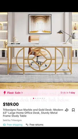 Tribesigns Faux Marble and Gold Desk: Modern 63