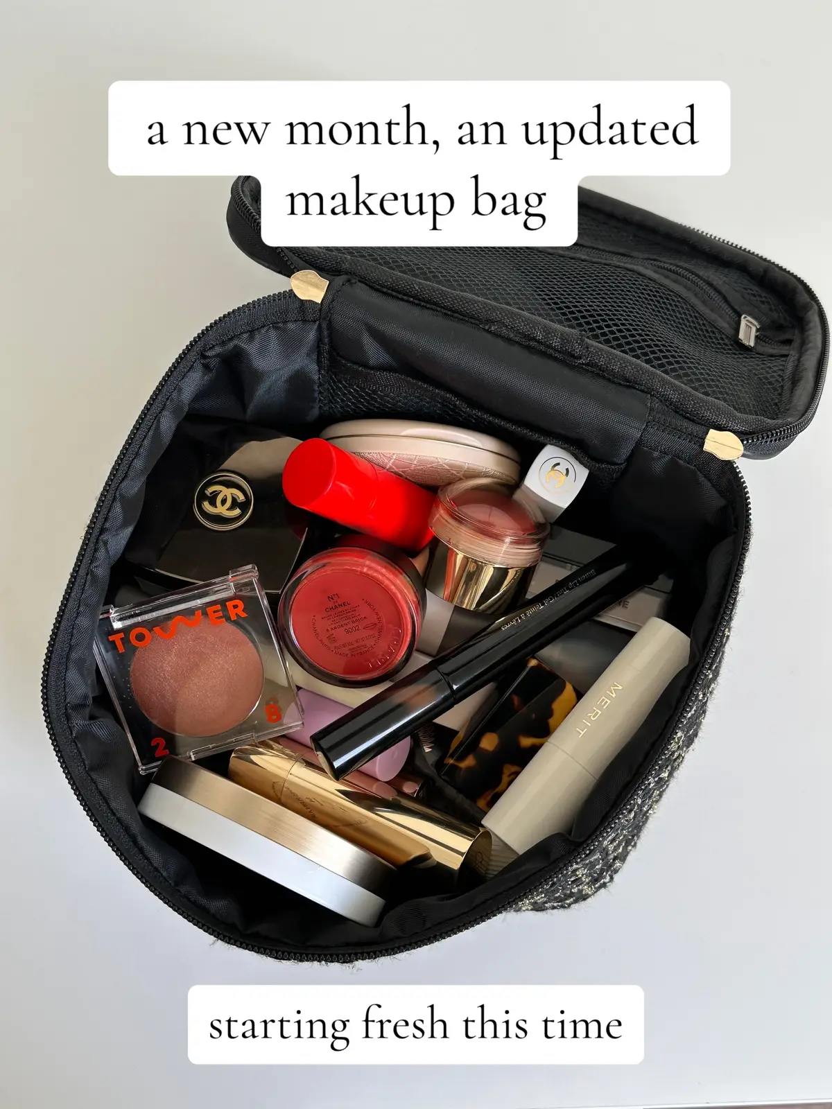 updated makeup bag <3 #makeup#makeupbag#chanel#luxurybeauty#beautyproducts#makeupproducts 