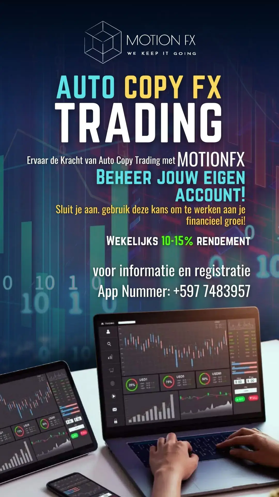 sluit je aan maar voor 90 personen plek nu Auto Copy trading je hoeft niets te doen maar dan genieten van wekelijks 10-15% groei. lets do this. MotionFX #Bezig #ForexTrading #suriname #Motion #GeldVerdienen #latenwesamengeldmaken 