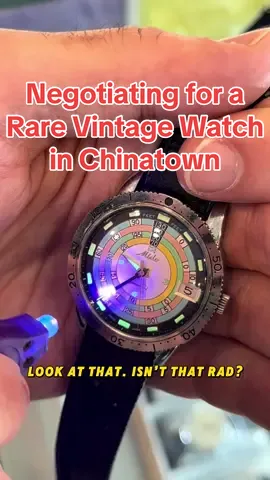 Negotiating for a rare vintage watch from the 1960s at Chen’s in Chinatown NYC. This is Mido Powerwind rainbow diver in absolutely insane condition. #watchtok #watchnegotiation #watchdealer #mido #midopowerwind #vintagewatch #watchcollector 