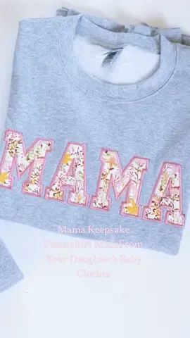 🌸 Keepsake Sweatshirts embroidered from your daughter’s baby clothes 🌸  Morher’s Day orders are full and I am so grateful for all of you who reached out for a custom keepsake sweatshirt for your wives, daughters, sisters…for all rhe mamas out there 🩷 #customembroidery #keepsake #mama #firsttimemom #daughters 