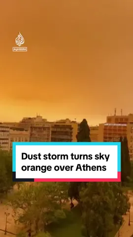 Skies over #Athens and southern #Greece turned #orange on Tuesday as strong winds blew sand and dust from northern #Africa. #News #breakingnews #climate #piareus #weathertok 