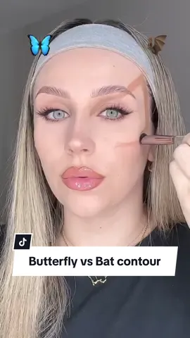 Butterfly vs Bat contour. Which side do you prefer? #contour #makeuphacks #makeuptransformation @Huda Beauty tantour light. Ib @Christen Dominique 