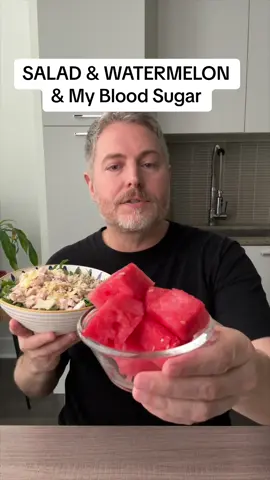 Salad and watermelon and my blood sugar. How does this affect a glucose spike caused by the watermelon? #glucose #bloodsugar #insulinresistant1 #watermelon 