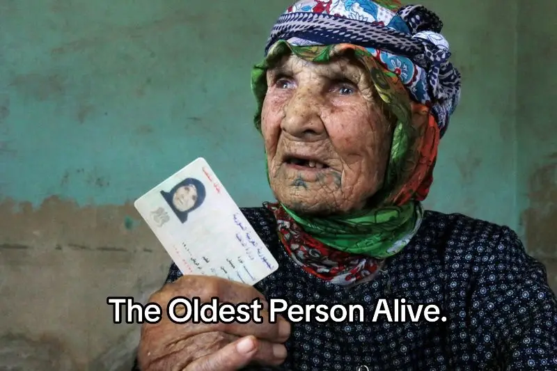 I’m not sure if she is the oldest person alive, since the oldest one is currently 117? Noura Heimish from Umm El-Rish, Idlib. She holds an ID proving her to be 120 years old in 2021. #syria #foryou #foryoupage #fypシ #viral 