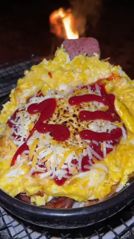 Omelet Rice love calories【炭火】愛とカロリーたっぷりオムライス #bbq #egg