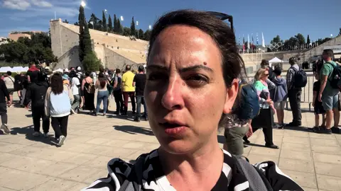 People queue to attend the #OlympicFlame handover ceremony that will take place here, at the Panathenaic Stadium, where the first modern games were held in 1896. The handover ceremony marks the end of an 11-day journey since the Olympic flame began its relay route across #Greece. #2024olympics #parisolympics2024 #olympics #paralympics 