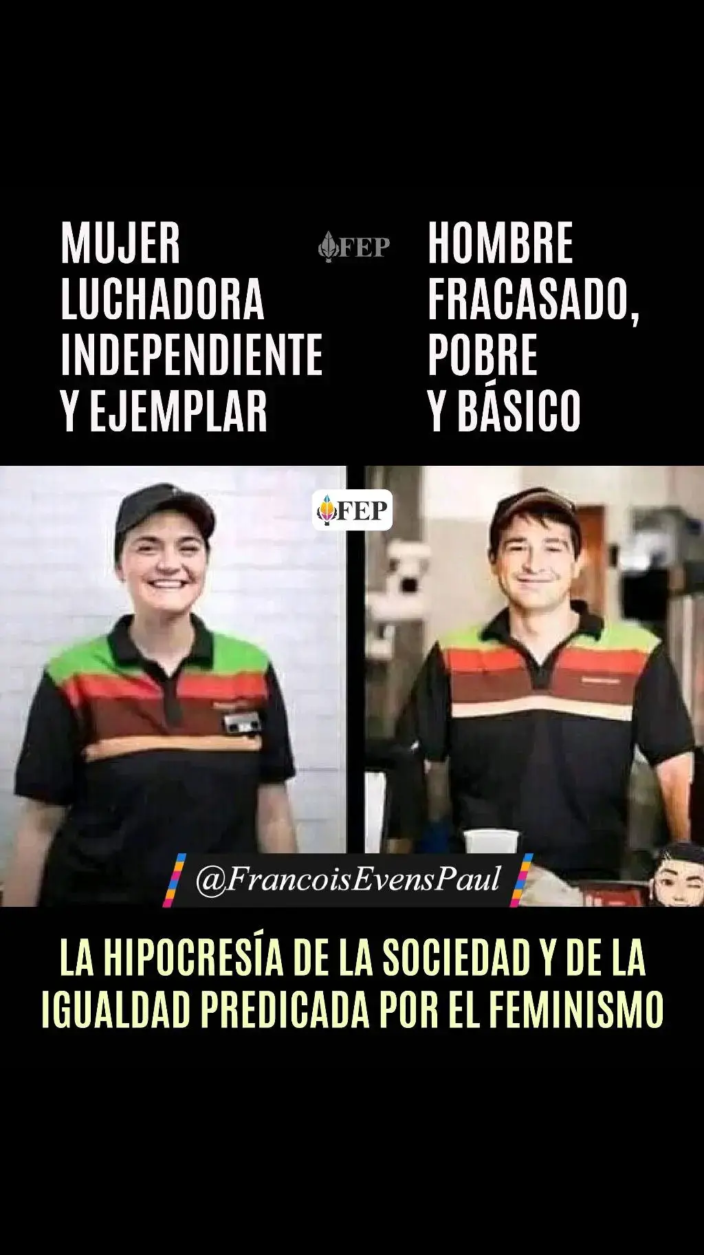 😎 LOS HOMBRES SÓLO SON VALORADOS, ADMIRADOS Y AMADOS, SÓLO BAJO LA CONDICIÓN DE LO QUE PUEDAN PROVEER Y DAR, ADEMÁS SUS ESFUERZOS DEBEN SER MAXIMIZADOS.🙄 @francoisevenspaul . . . . . . . #hombre #serhombre #matriarcado #elvalordelhombre #igualdaddegenero  #provedor #chrisrock #proveer #pareja #tuvalor #valorar #lavida #dar #elamor #amar #compartir #valordelhombre #feminista #femismo #valoratemujer #valoratehombre #francoisevenspaul #epf #evenspaulfrancois