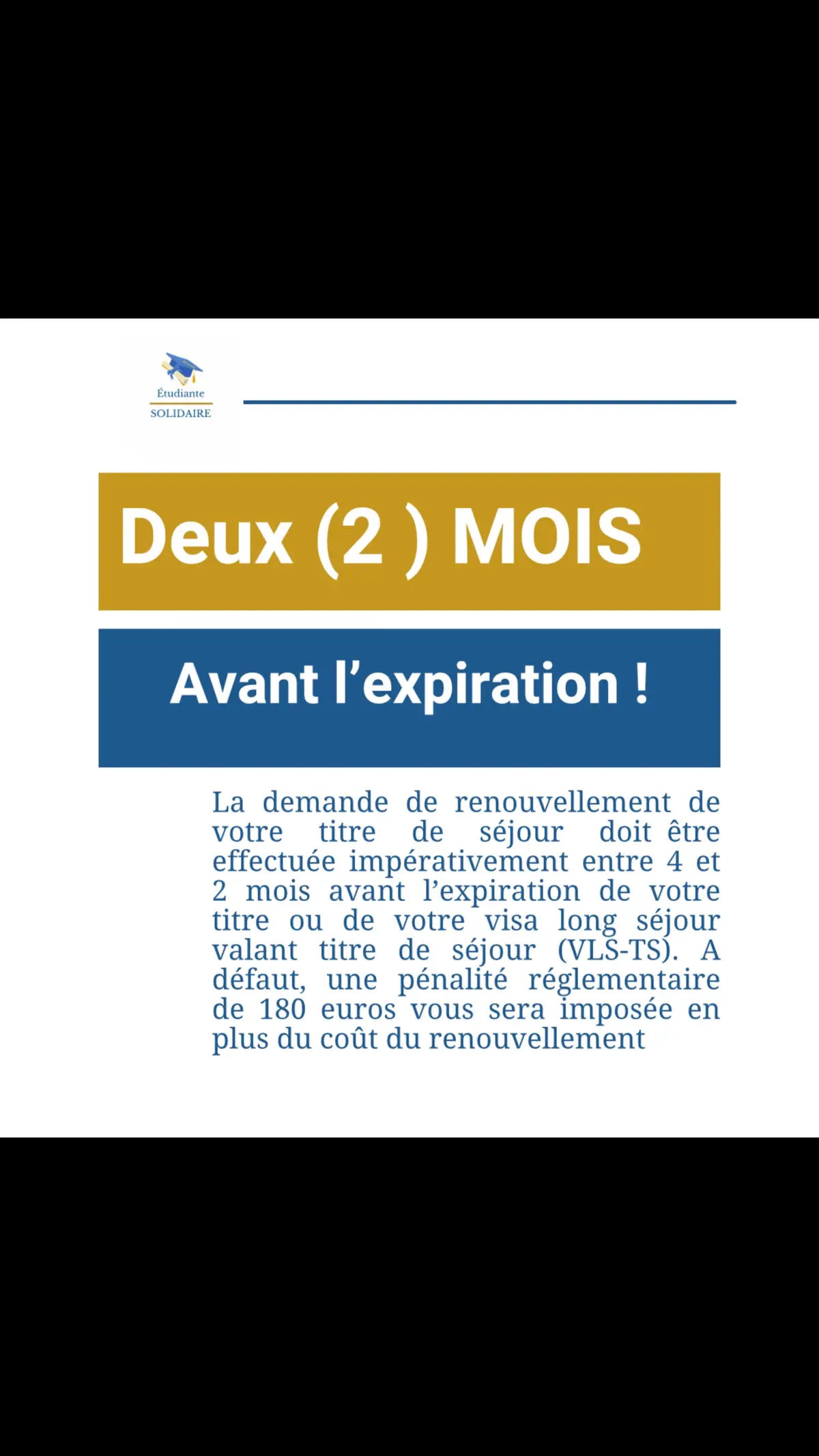 Toute demande de renouvellement de titre de séjour déposée après expiration du précédent titre donne lieu à la perception d’une taxe de retard de 180 €. Cette mesure concerne tous les titres sans exception. Deux mois avant, ex: Votre titre de séjour expire le 20 août, vous devez faire la demande de renouvellement du Tds le 20 juin. Ne me remerciez pas , partagez ! #etudiantetrangerfrance #titredesejouretudiant Evotez