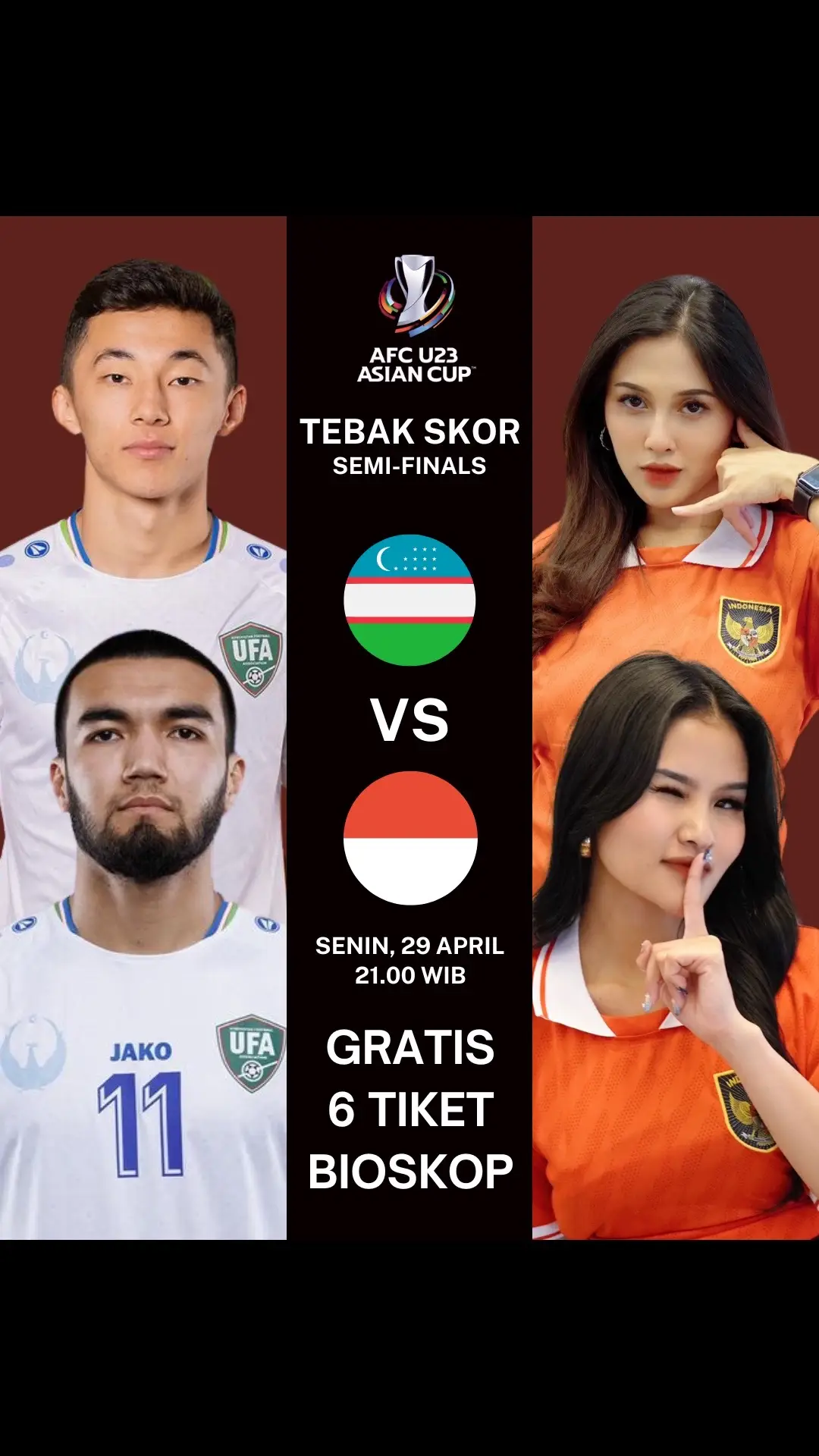 Tebak skor Timnas Indonesia VS Uzbekistan di Semifinal AFC U-23 2024 yuk! Tulis prediksi skor kamu sebelum tanggal 29 April 2024 jam 21.00 WIB dan yang jawabannya benar dapatkan 6 Tiket Bioskop GRATIS🥳 #fyp #goodponsel 