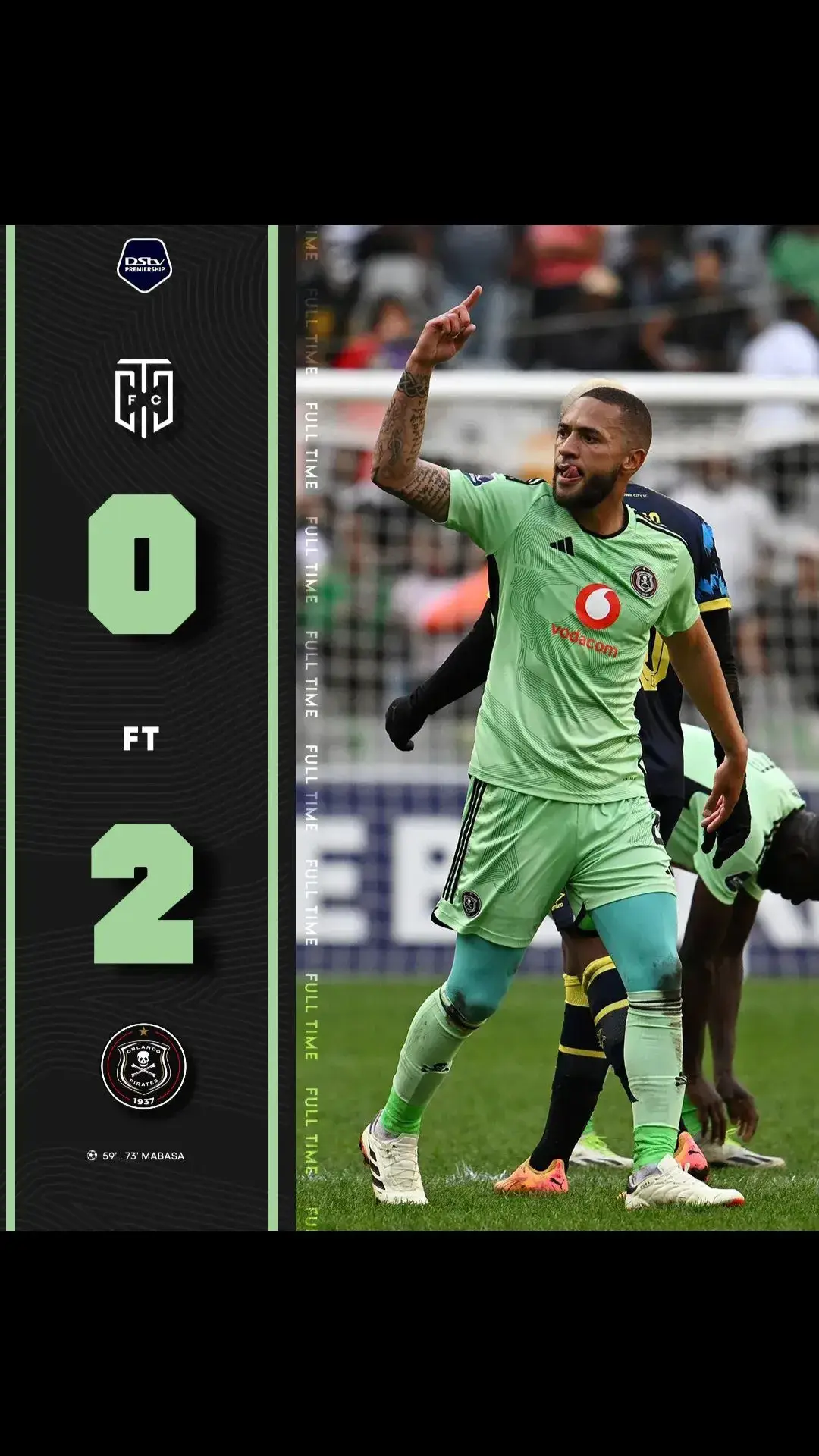 Full time Orlando Pirates 2 Capetown City 0☠️💪🏾🖤#orlandopirates #dstvpremiership #orlandopiratesfc ##tshegofatsomabasa #miguel #capetowncityfc #enzobucslad 