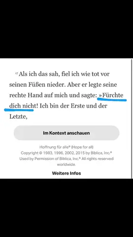 „Fürchte dich nicht“ 365 Mal steht dieser Satz in der Bibel. An jedem Tag, und vor jeder Herausforderung, möchte Gott dir sagen: „Fürchte dich nicht!“  In deinen Kämpfen ist er bei dir, und in deiner Schwäche ist er stark! ❤️ F Ü R C H T E.   D I C H.   N I C H T. #christian #jesuslovesyou #christiantiktok #jesus #jesuschrist #god #godisgood #godislove #godisgreat #bible 