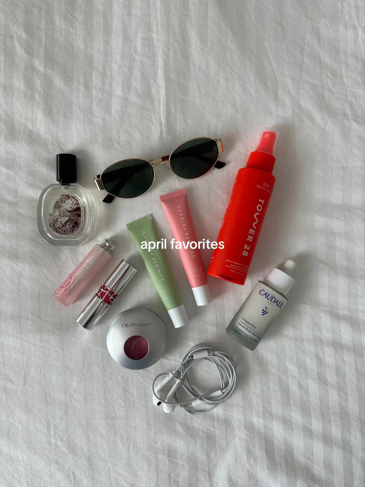 april favorites🩷✨my most random haul #aprilfavorites #currentfavorites #everydayessentials #monthlyfavorites #dysonairwrap #summerfridayslipbalm #diptyque #wiredearphones #makeupfavorites #caudalie #skincarefavorites #fyp  @Dyson USA @diptyque Paris @apple @Tower 28 Beauty @Caudalie @Summer Fridays @Diorbeauty @YSL Beauty 