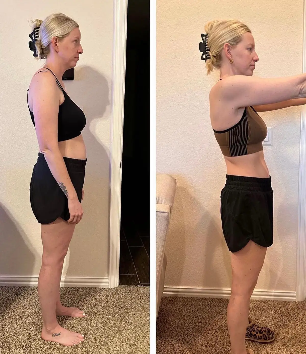 Client down 23lbs !!!  This mama of 2!!! Is a busy working mama who has limited time to workout!  She struggled with skipping breakfast, and drinking coke! She came to me wanting to feel more confident and comfortable in her skin and to be healthy and more energized!💪🏻 I created a workout program tailored to HER goals that she could do 4 days a week because that’s what fits her schedule! And she does them from the comfort of her own home!! Only working out 30-40mins!!!  She’s eating more food, and hitting about 9k steps on average !  She’s feeling amazing and looking absolutely amazing!! 🙌🏻🔥 Best thing about it, she’s still enjoying pizza with the family and some wine on date nights with her hubby!  You can have the best of both worlds!💪🏻