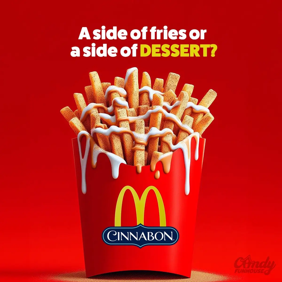 Hey @McDonald’s we think we’re on to something here. Picture this, a whole lineup of seasoned fries with @Chester Cheetah , @RUFFLES and more! For dessert, the perfect collab with @Cinnabon 🤤  #fyp #collabs #mcdonalds #fries #aiphoto