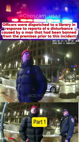 Officers were dispatched to a library in response to reports of a disturbance caused by a man that had been banned from the premises prior to this incident. This is footage of the events that followed #cops #policeofficer #fyp