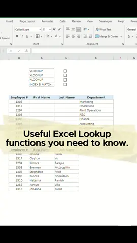 4 useful excel lookup functions you need to know. #exceltutorial #excel