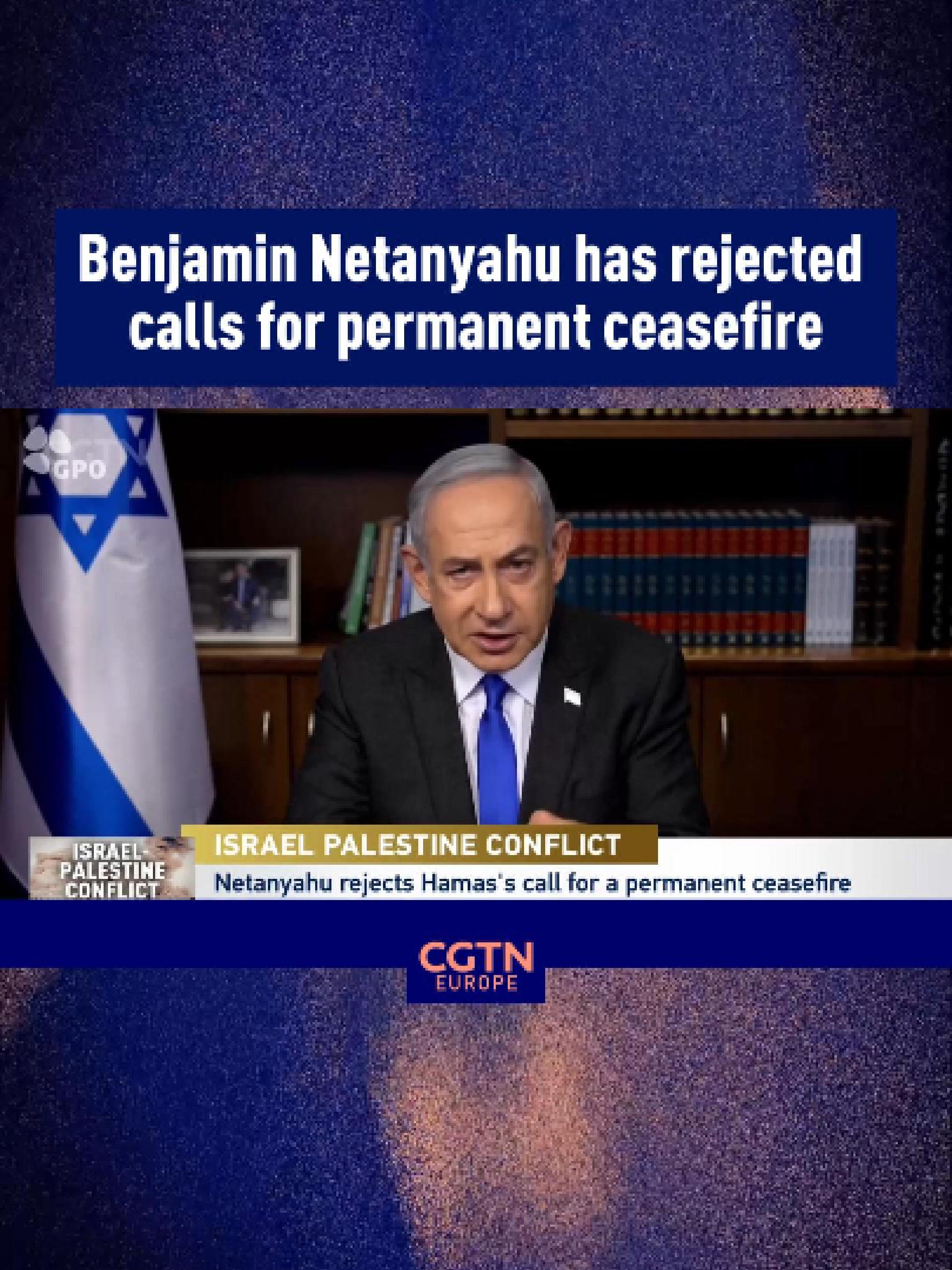 Benjamin Netanyahu has rejected calls for a permanent ceasefire because he says Hamas's call for a withdrawal of all troops from Gaza and an end to the war is unacceptable. Netanyahu has said that the Rafah offensive will go ahead. #israel #gaza #ceasefire #palestine #netanyahu #rafah